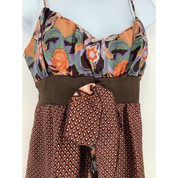 VTG 90s Y2K Chesley Brown Floral Spaghetti Strap Flowy Boho Dress Cottagecore M - Picture 3 of 9